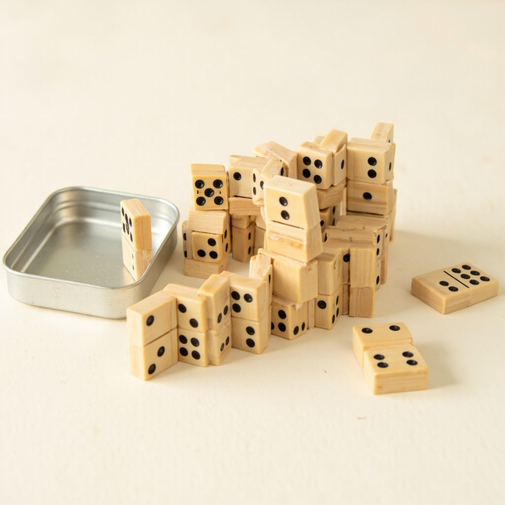 Dominoes in a tin box