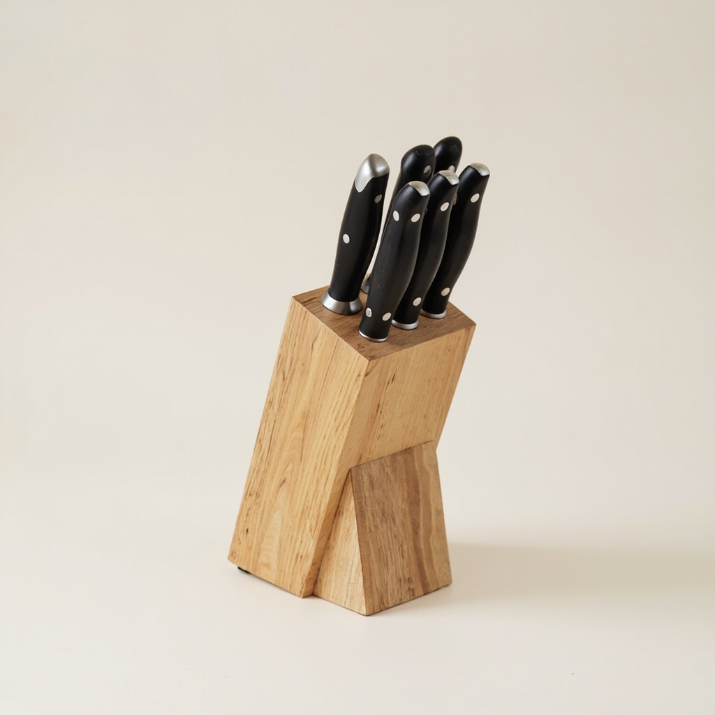 Knife set, 5 pieces, with wooden block